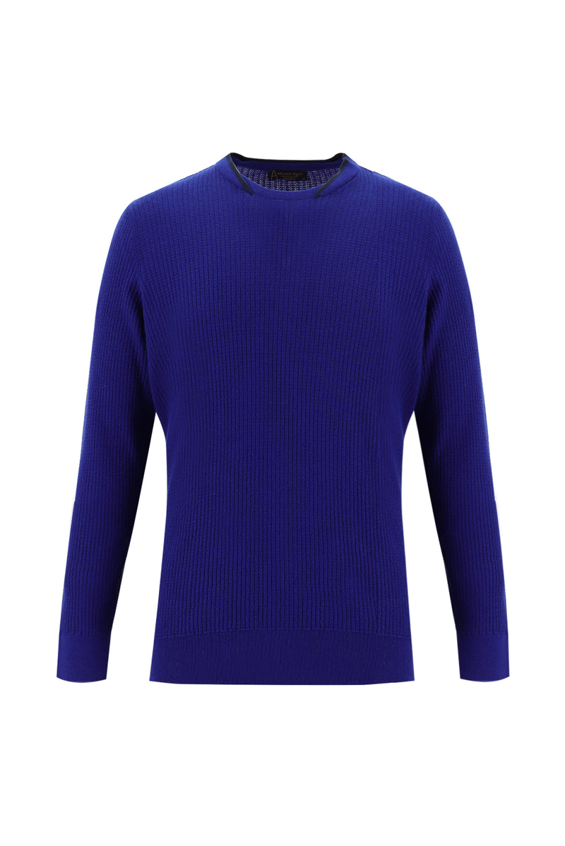 Saks Mavi Bisiklet Yaka Regular Fit Desenli Triko Kazak