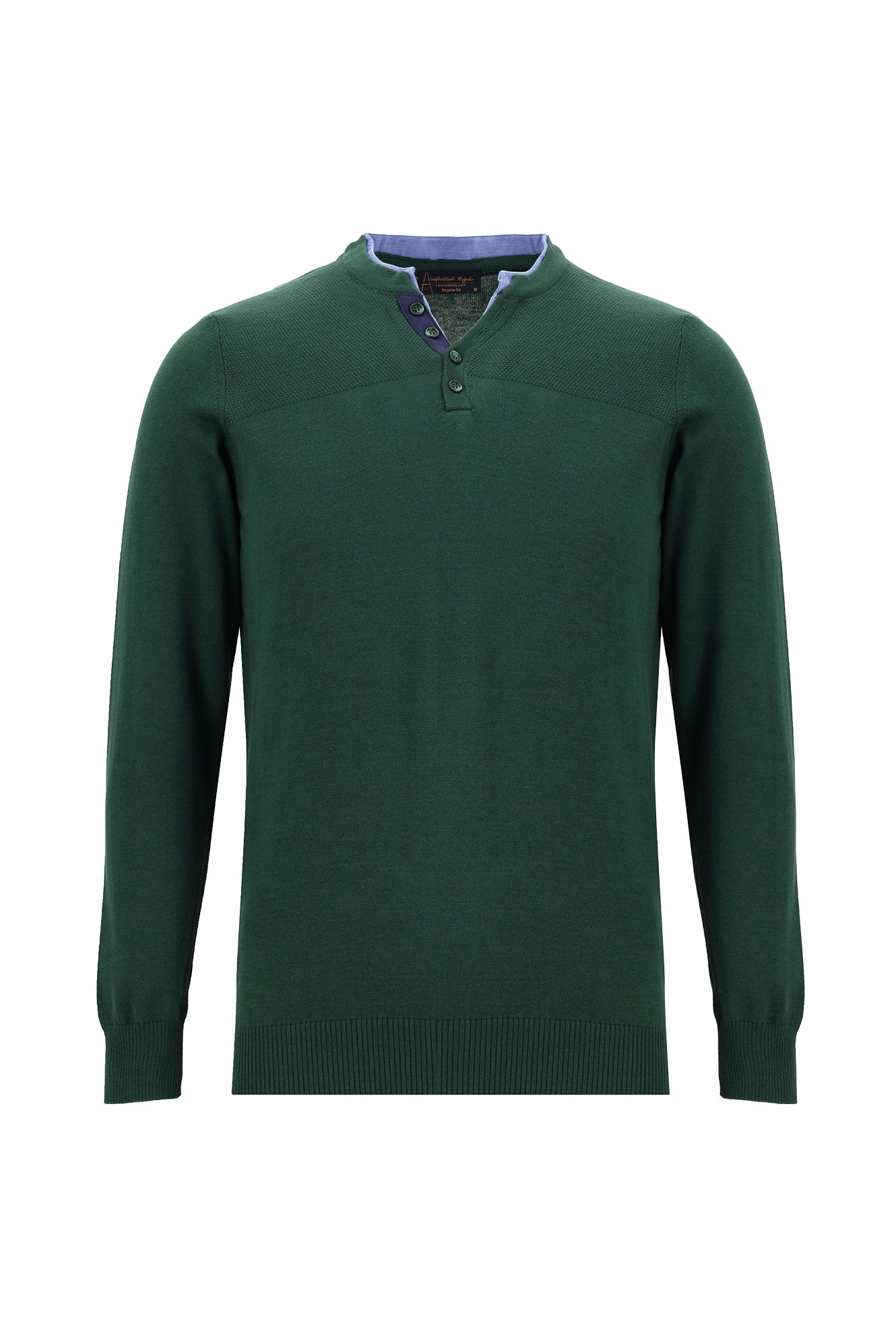 Orman Yeşili Bisiklet Yaka Regular Fit Pamuklu Triko Kazak