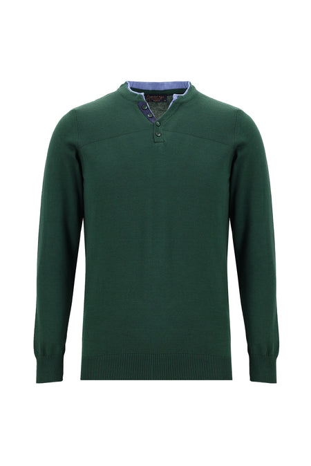 Orman Yeşili Bisiklet Yaka Regular Fit Pamuklu Triko Kazak