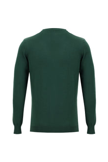 Orman Yeşili Bisiklet Yaka Regular Fit Pamuklu Triko Kazak