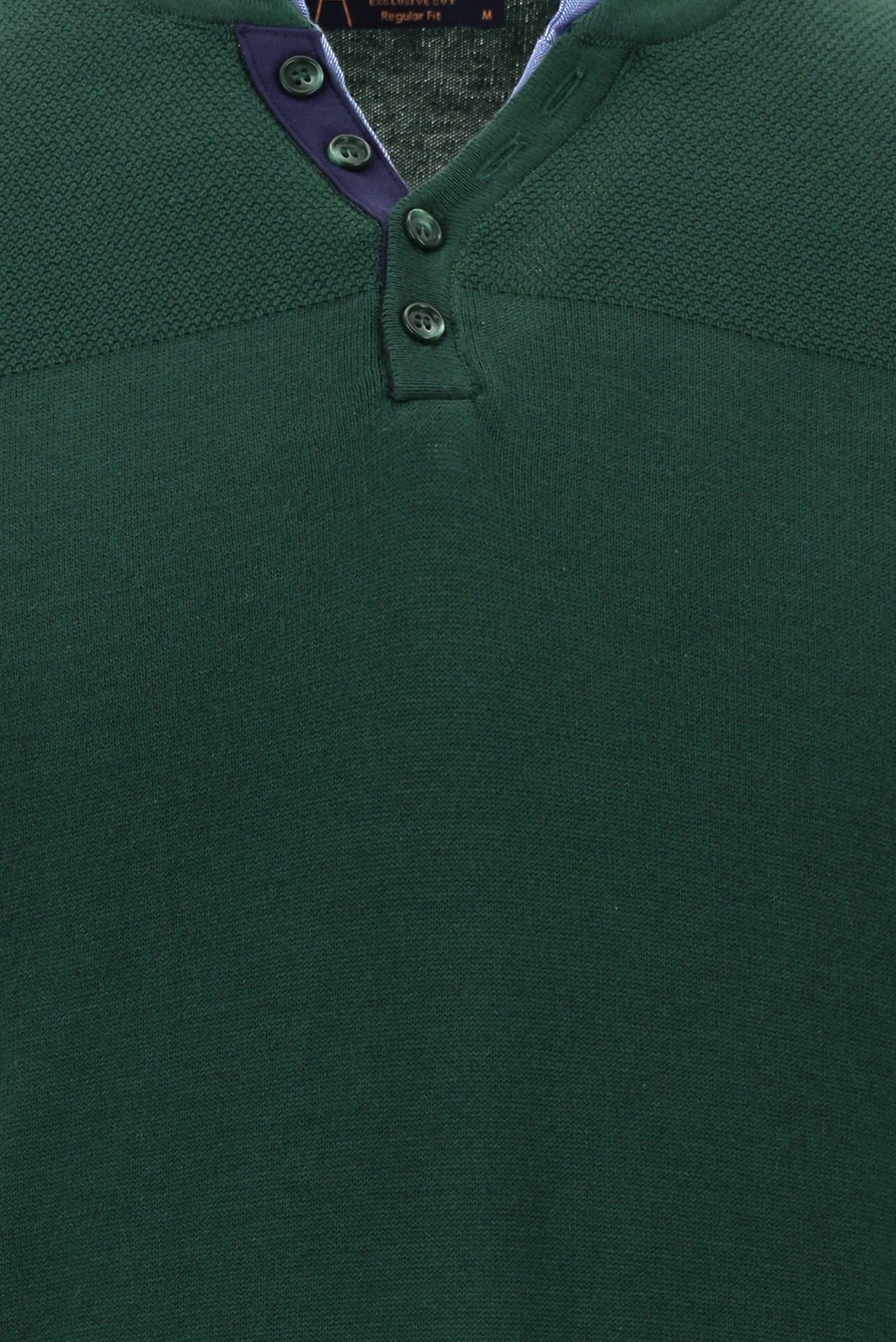 Orman Yeşili Bisiklet Yaka Regular Fit Pamuklu Triko Kazak