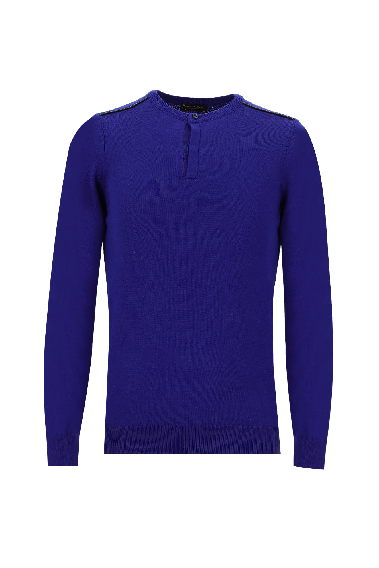 Saks Mavi Bisiklet Yaka Slim Fit Dar Kesim Pamuklu Triko Kazak