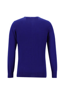 Saks Mavi Bisiklet Yaka Slim Fit Dar Kesim Pamuklu Triko Kazak