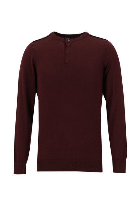 Koyu Bordo Bisiklet Yaka Slim Fit Dar Kesim Pamuklu Triko Kazak