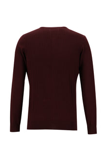 Koyu Bordo Bisiklet Yaka Slim Fit Dar Kesim Pamuklu Triko Kazak
