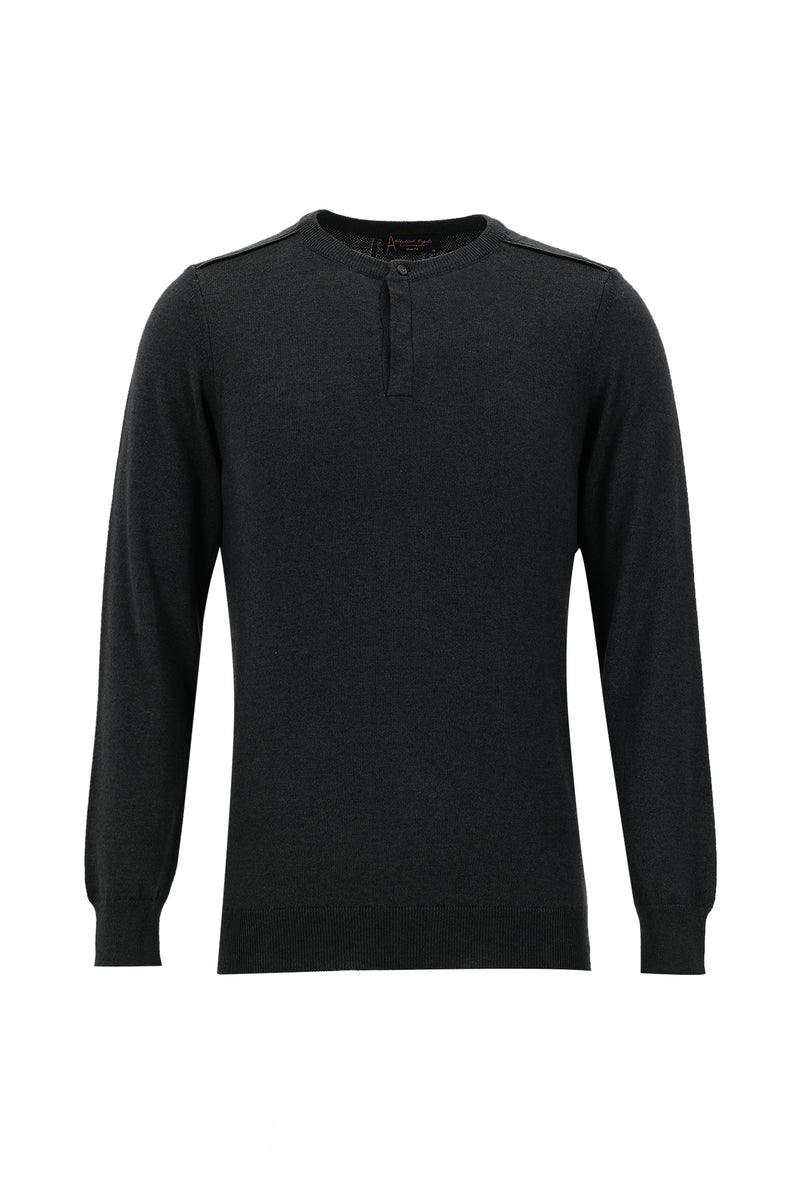 Koyu Antrasit Melanj Bisiklet Yaka Slim Fit Dar Kesim Pamuklu Triko Kazak