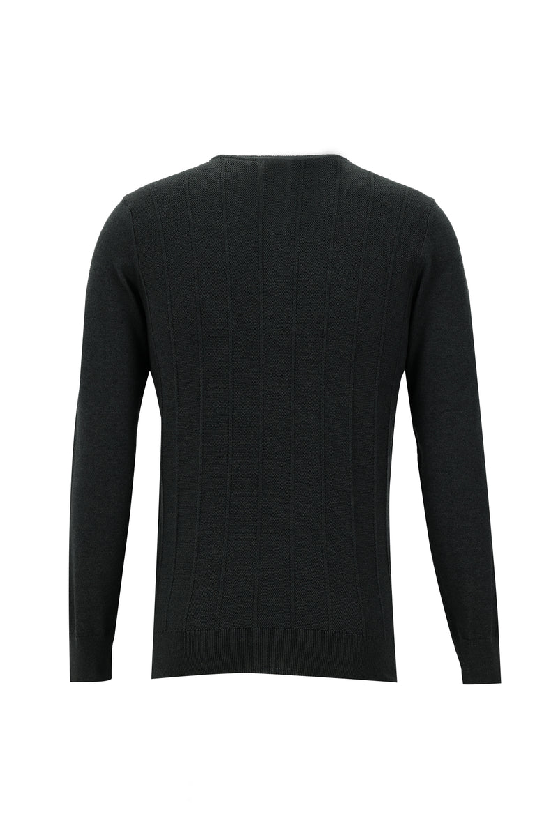 Koyu Antrasit Melanj Bisiklet Yaka Slim Fit Dar Kesim Pamuklu Triko Kazak