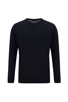 Koyu Lacivert Bisiklet Yaka Regular Fit Yünlü Triko Kazak