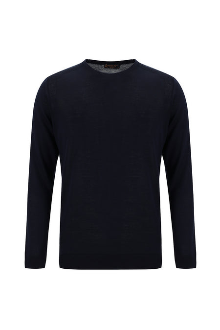 Koyu Lacivert Bisiklet Yaka Regular Fit Yünlü Triko Kazak