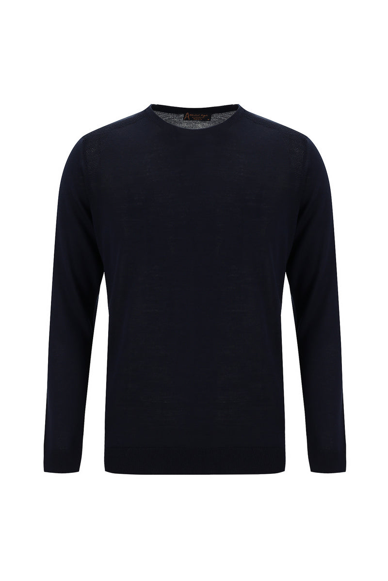 Koyu Lacivert Bisiklet Yaka Regular Fit Yünlü Triko Kazak