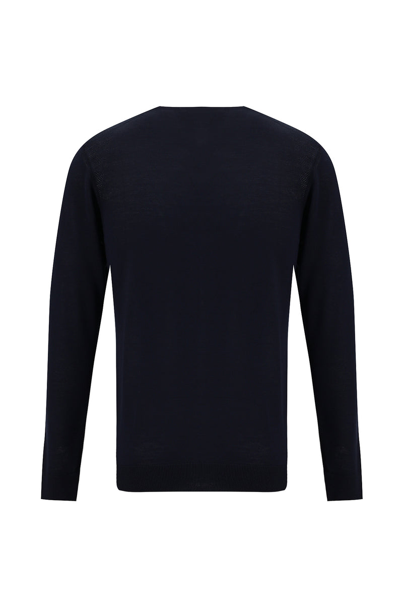 Koyu Lacivert Bisiklet Yaka Regular Fit Yünlü Triko Kazak