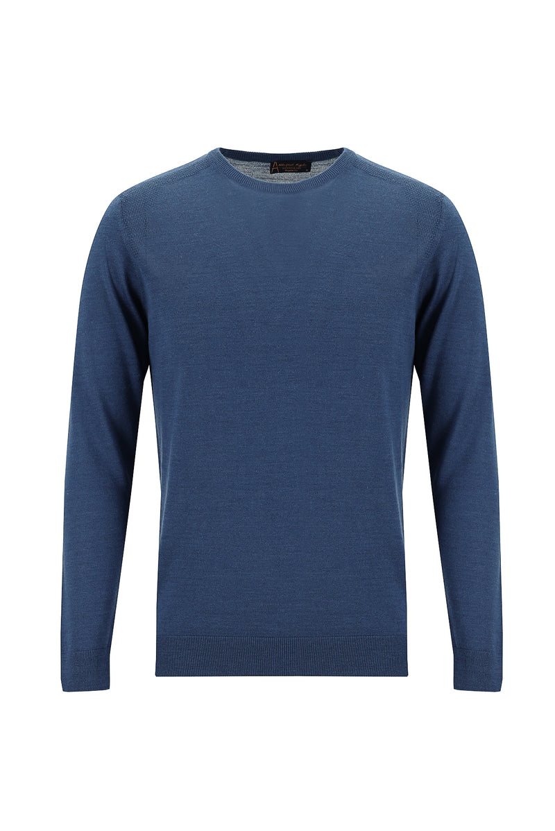 İndigo Melanj Bisiklet Yaka Regular Fit Yünlü Triko Kazak