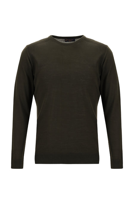 Koyu Kahve Bisiklet Yaka Regular Fit Yünlü Triko Kazak