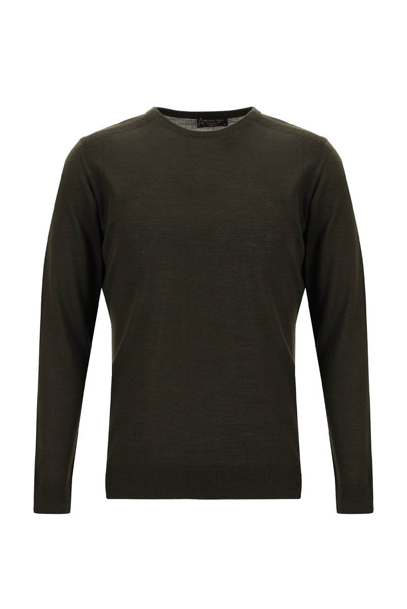 Koyu Kahve Bisiklet Yaka Regular Fit Yünlü Triko Kazak