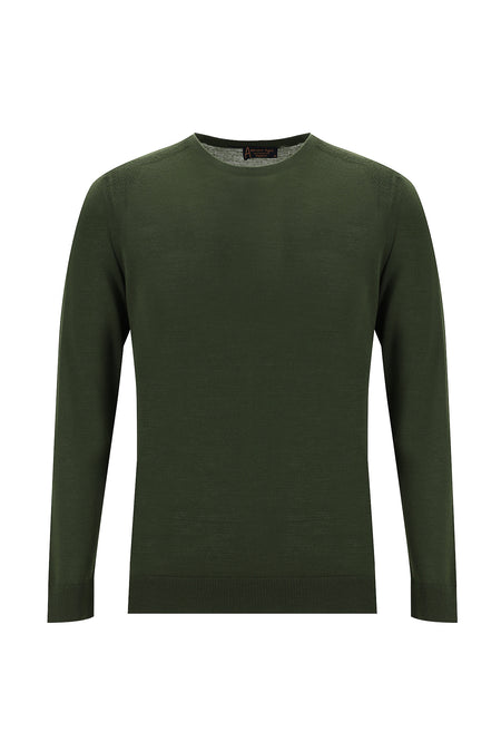 Orta Haki Bisiklet Yaka Regular Fit Yünlü Triko Kazak