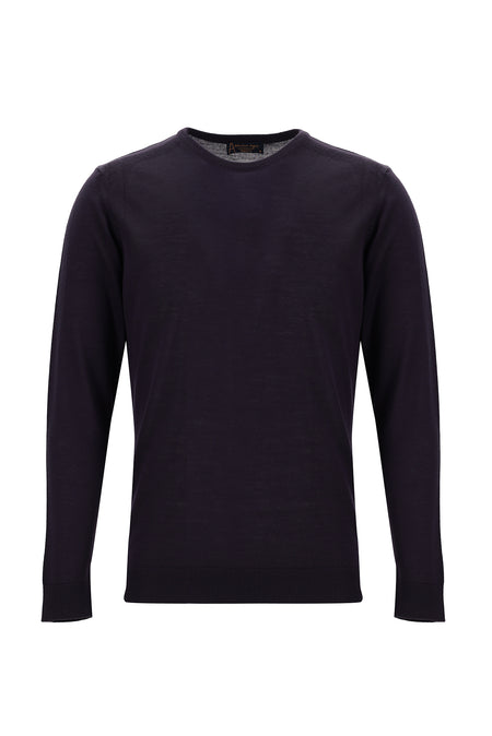 Koyu Mor Bisiklet Yaka Regular Fit Yünlü Triko Kazak