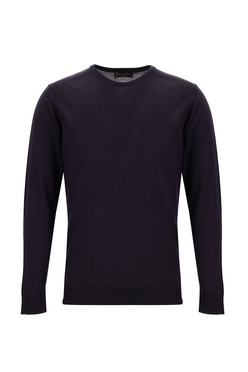 Koyu Mor Bisiklet Yaka Regular Fit Yünlü Triko Kazak