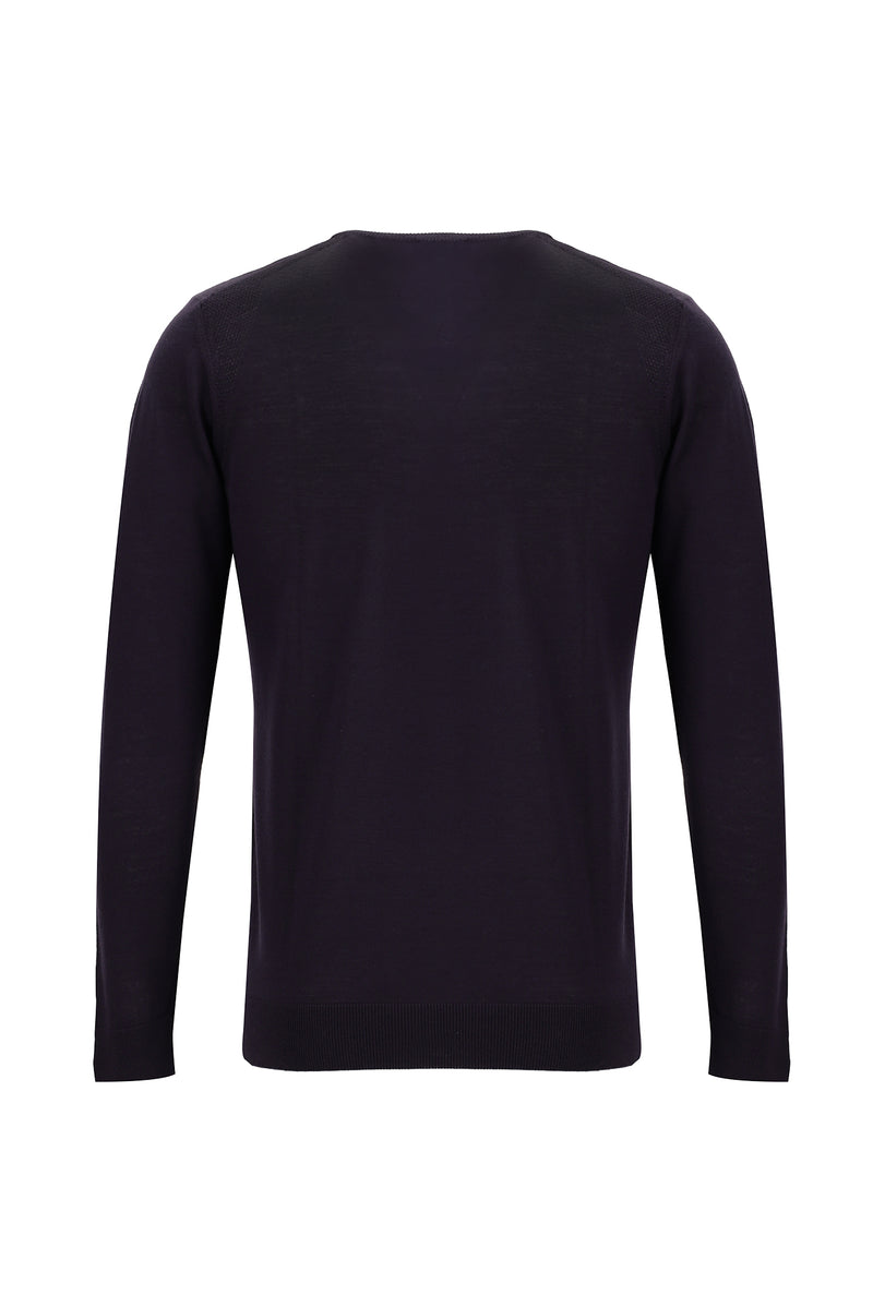 Koyu Mor Bisiklet Yaka Regular Fit Yünlü Triko Kazak