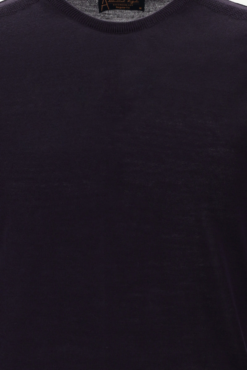 Koyu Mor Bisiklet Yaka Regular Fit Yünlü Triko Kazak