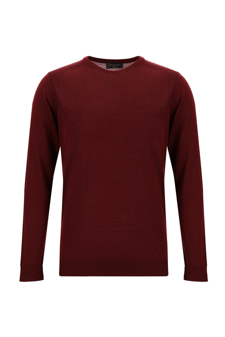 Koyu Kırmızı Bisiklet Yaka Regular Fit Yünlü Triko Kazak