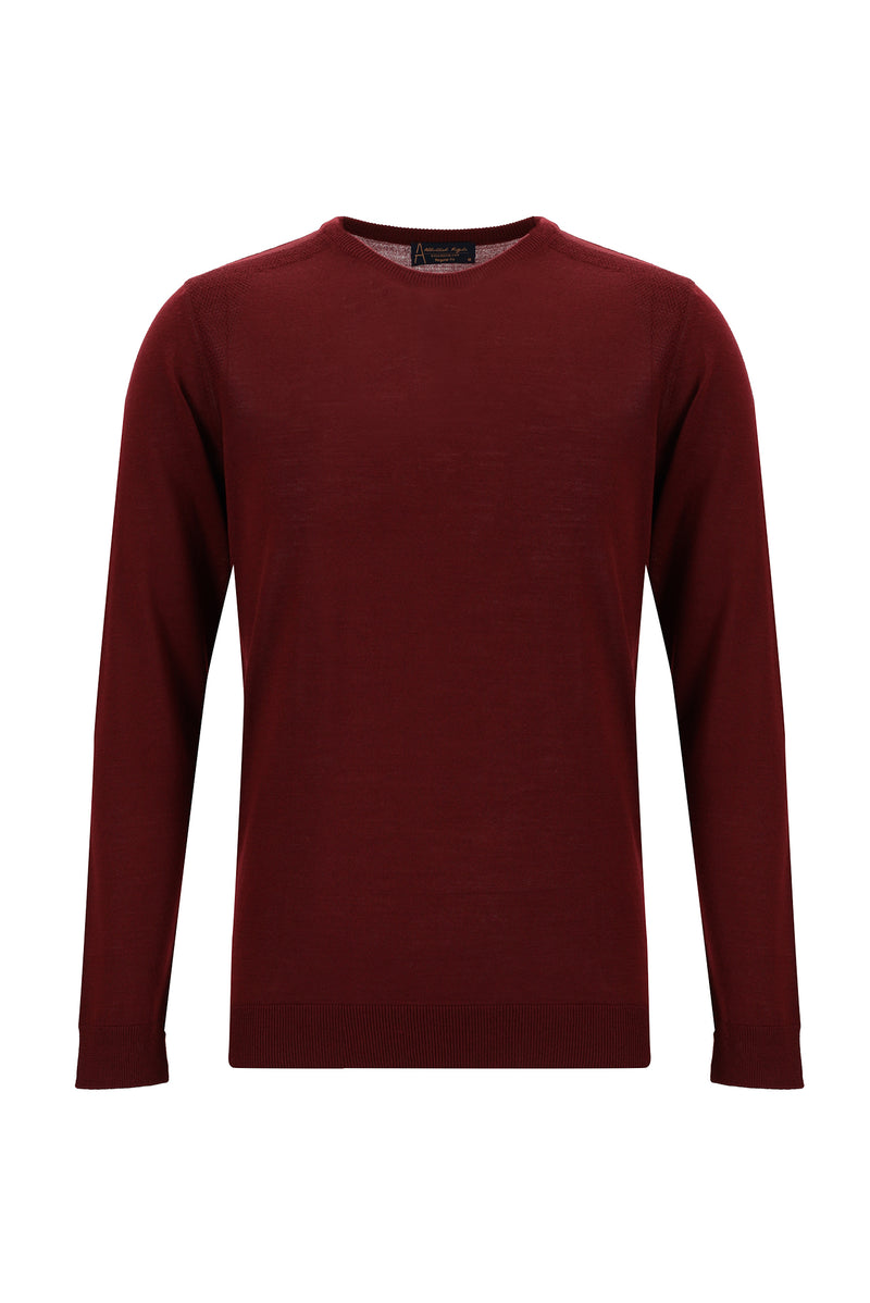 Koyu Kırmızı Bisiklet Yaka Regular Fit Yünlü Triko Kazak