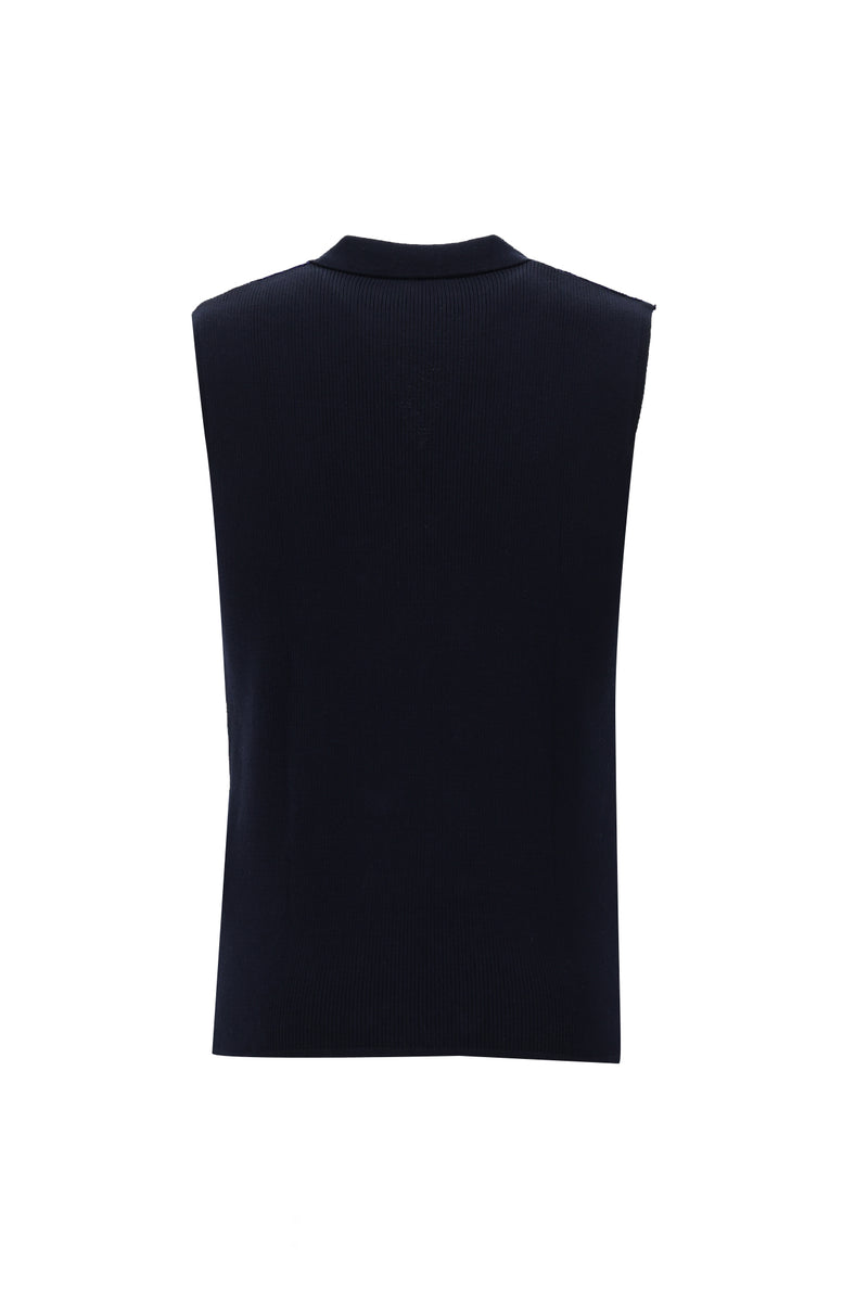 Koyu Lacivert Kruvaze Triko Yelek