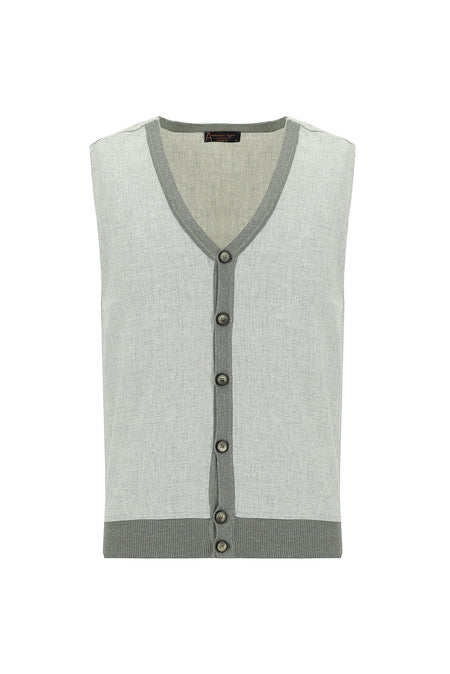 Açık Gri Melanj Pamuklu Triko Yelek