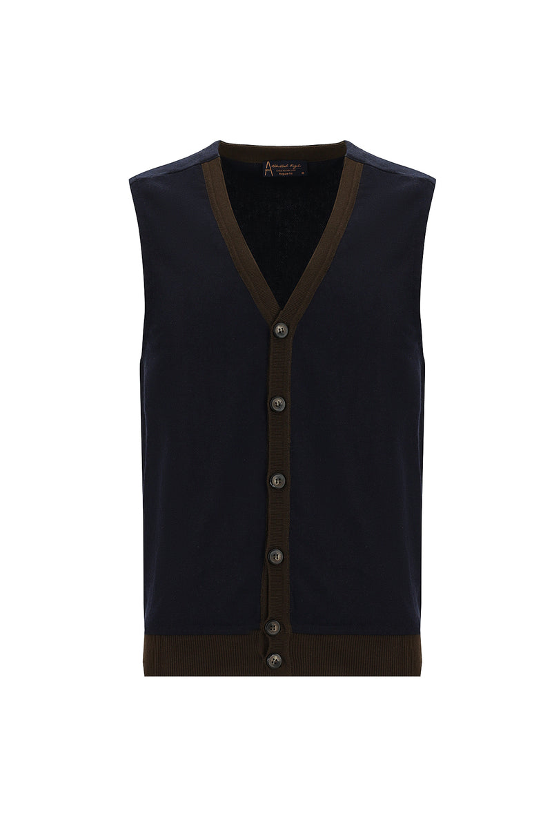 Koyu Lacivert Pamuklu Triko Yelek