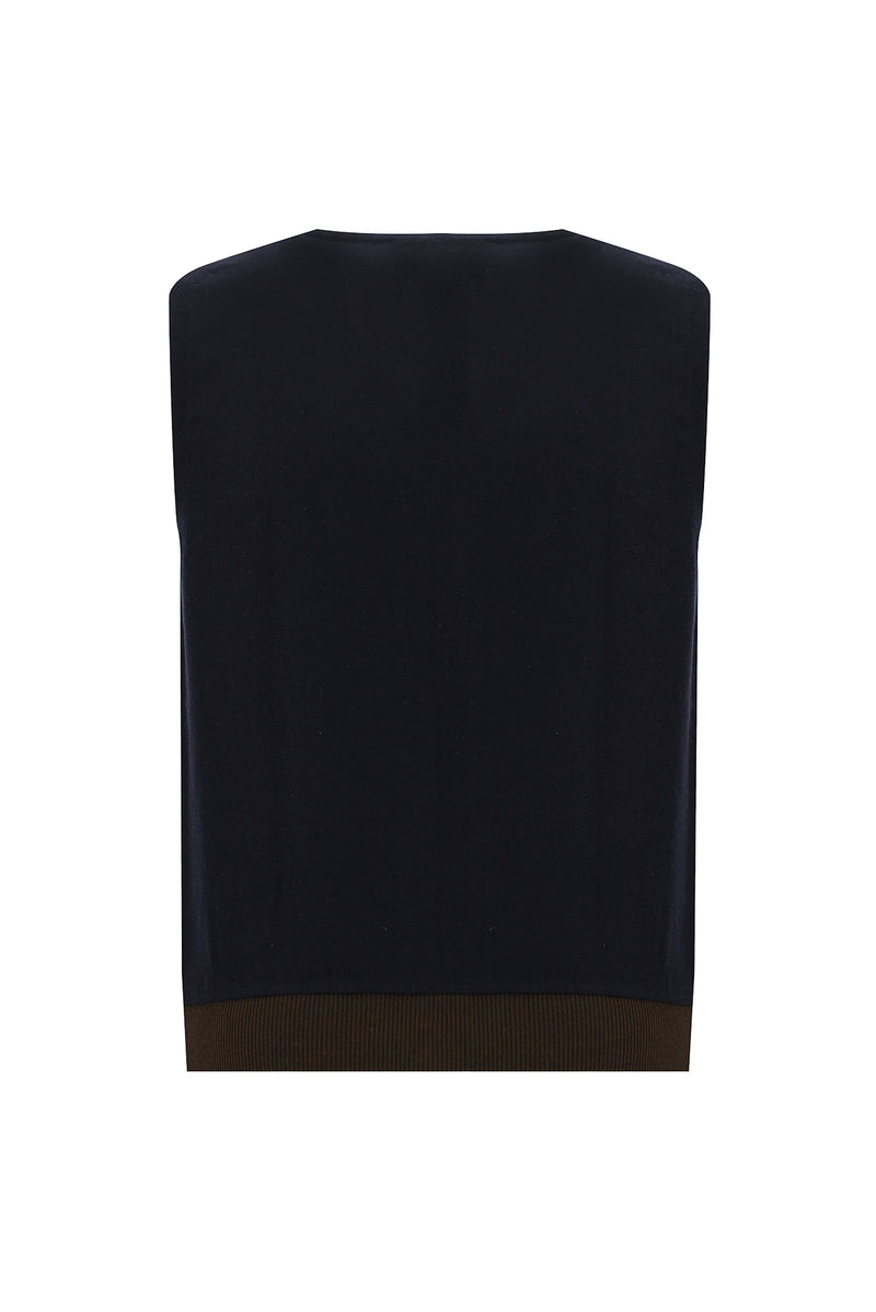 Koyu Lacivert Pamuklu Triko Yelek