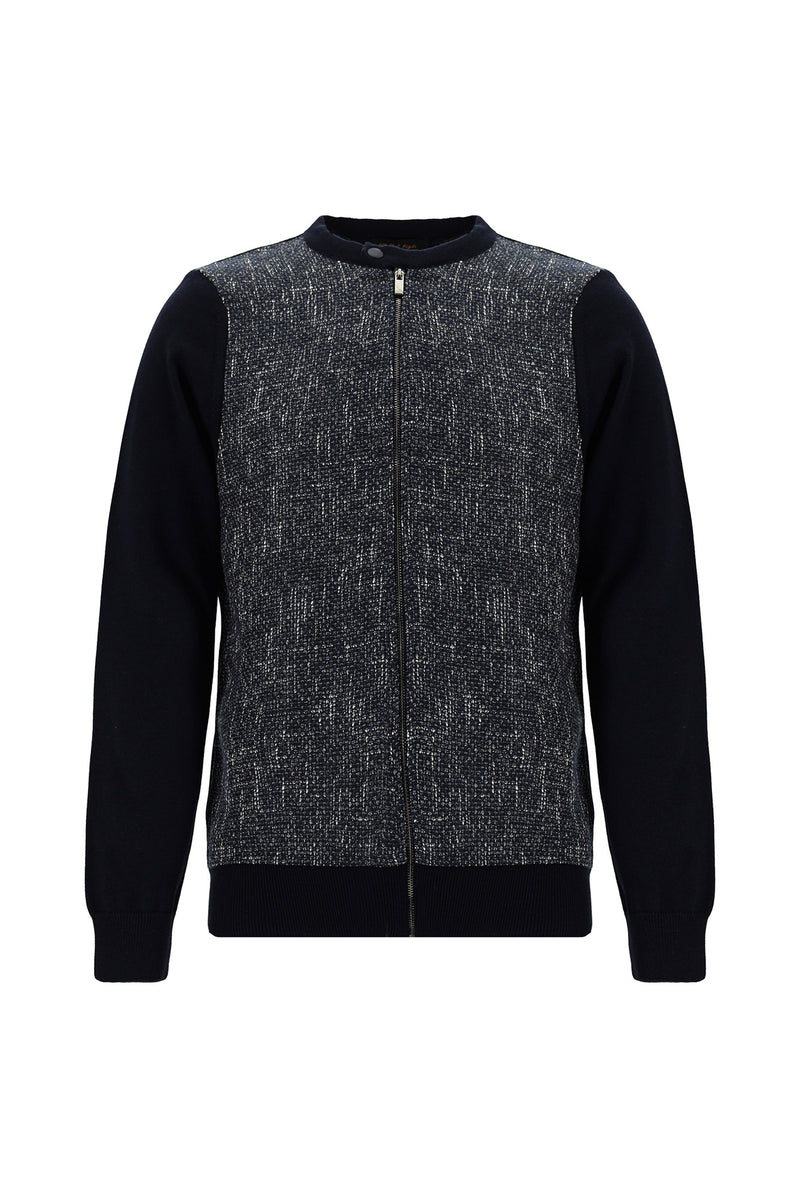 Koyu Lacivert Pamuklu Fermuarlı Triko Hırka