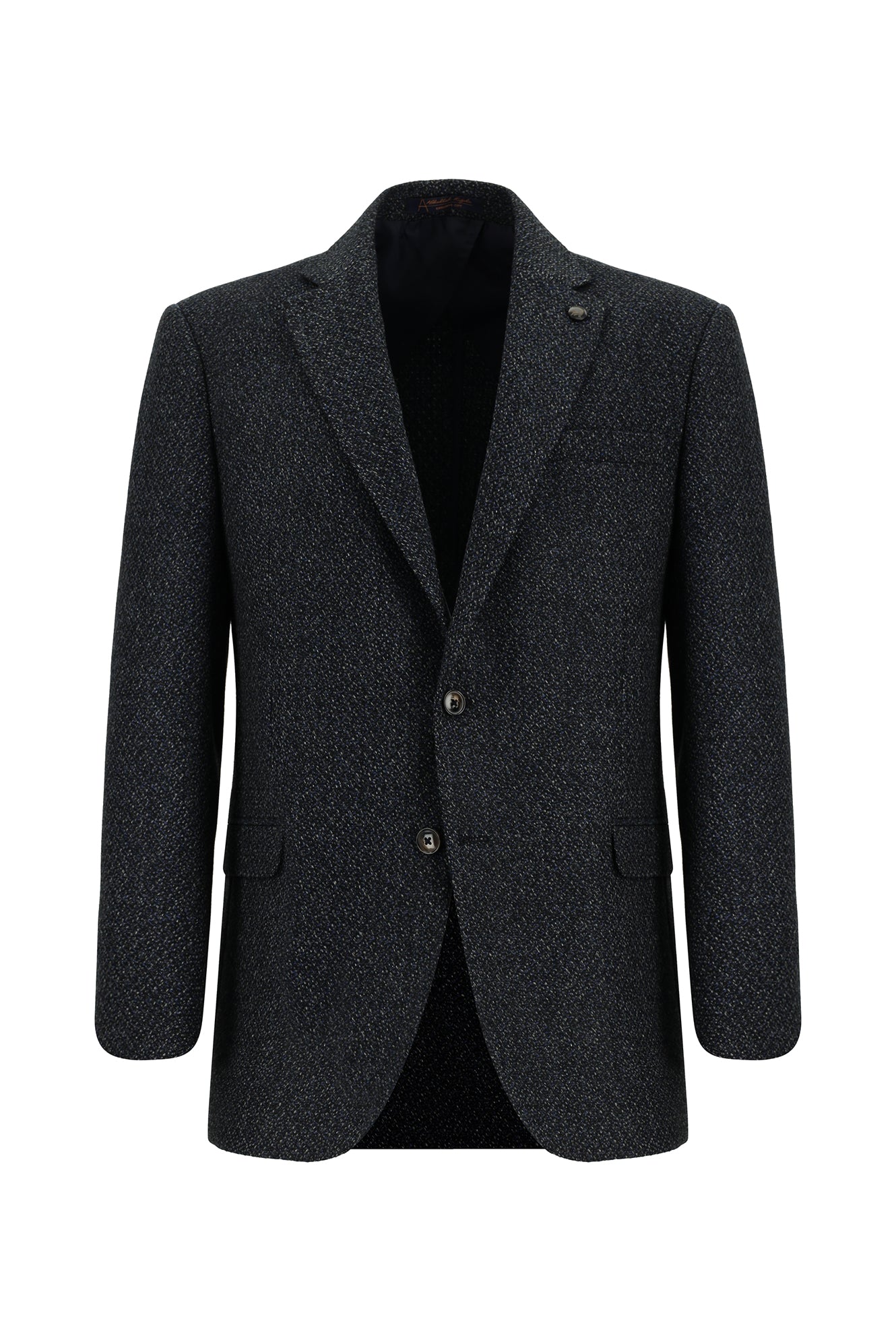 Koyu Lacivert Klasik Yünlü Desenli Ceket