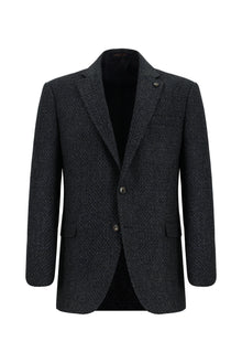 Koyu Lacivert Klasik Yünlü Desenli Ceket