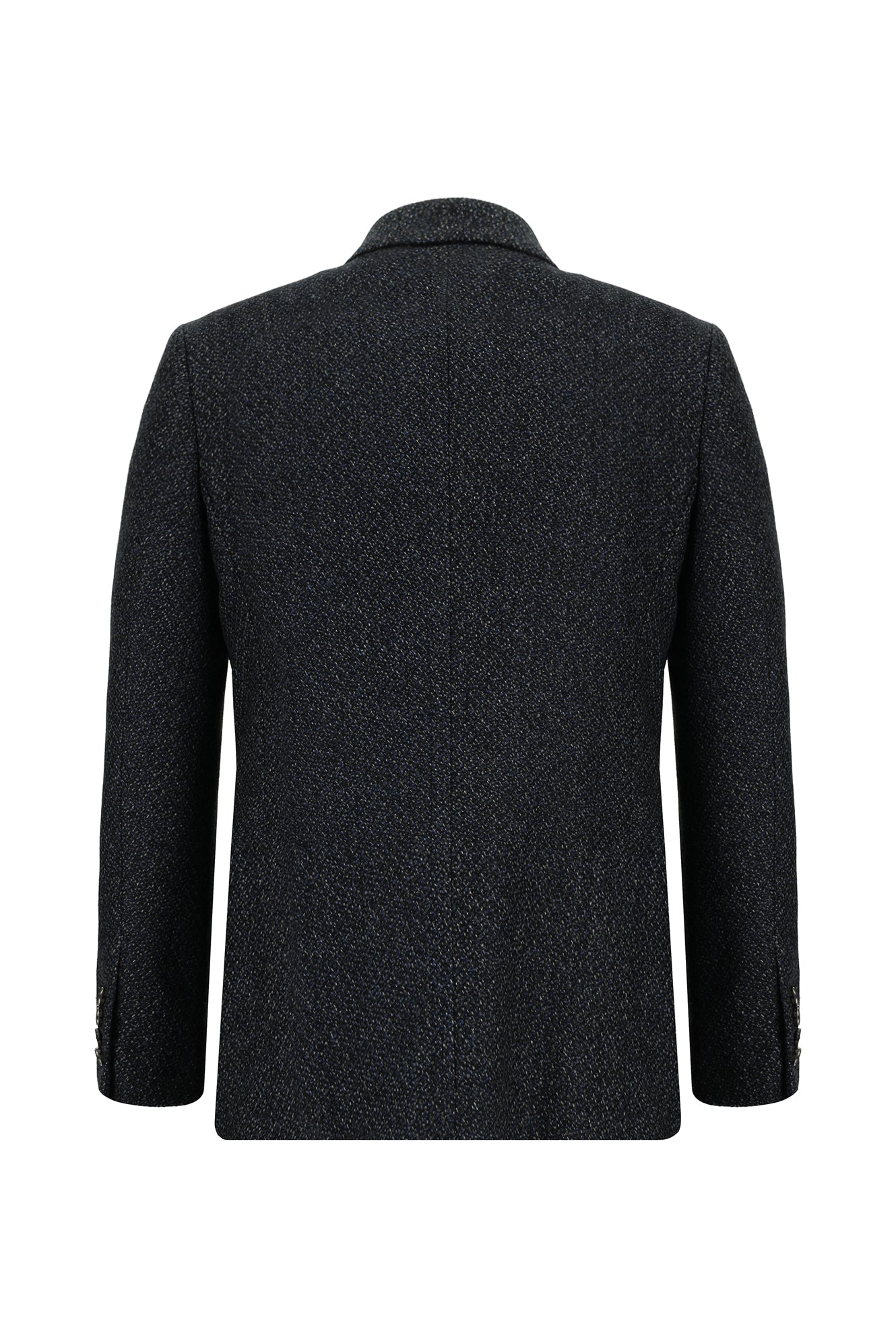 Koyu Lacivert Klasik Yünlü Desenli Ceket