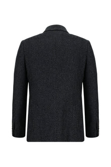 Koyu Lacivert Klasik Yünlü Desenli Ceket