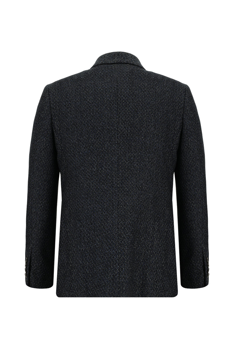 Koyu Lacivert Klasik Yünlü Desenli Ceket