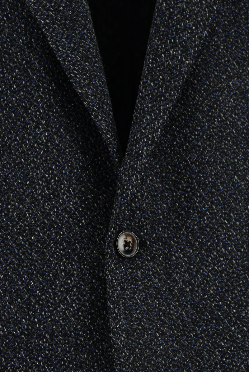 Koyu Lacivert Klasik Yünlü Desenli Ceket