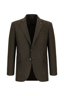 Koyu Kahve Klasik Yünlü Desenli Ceket