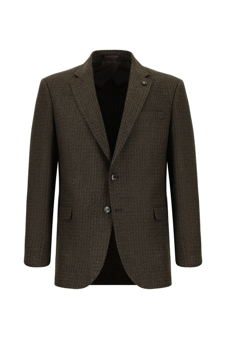 Koyu Kahve Klasik Yünlü Desenli Ceket