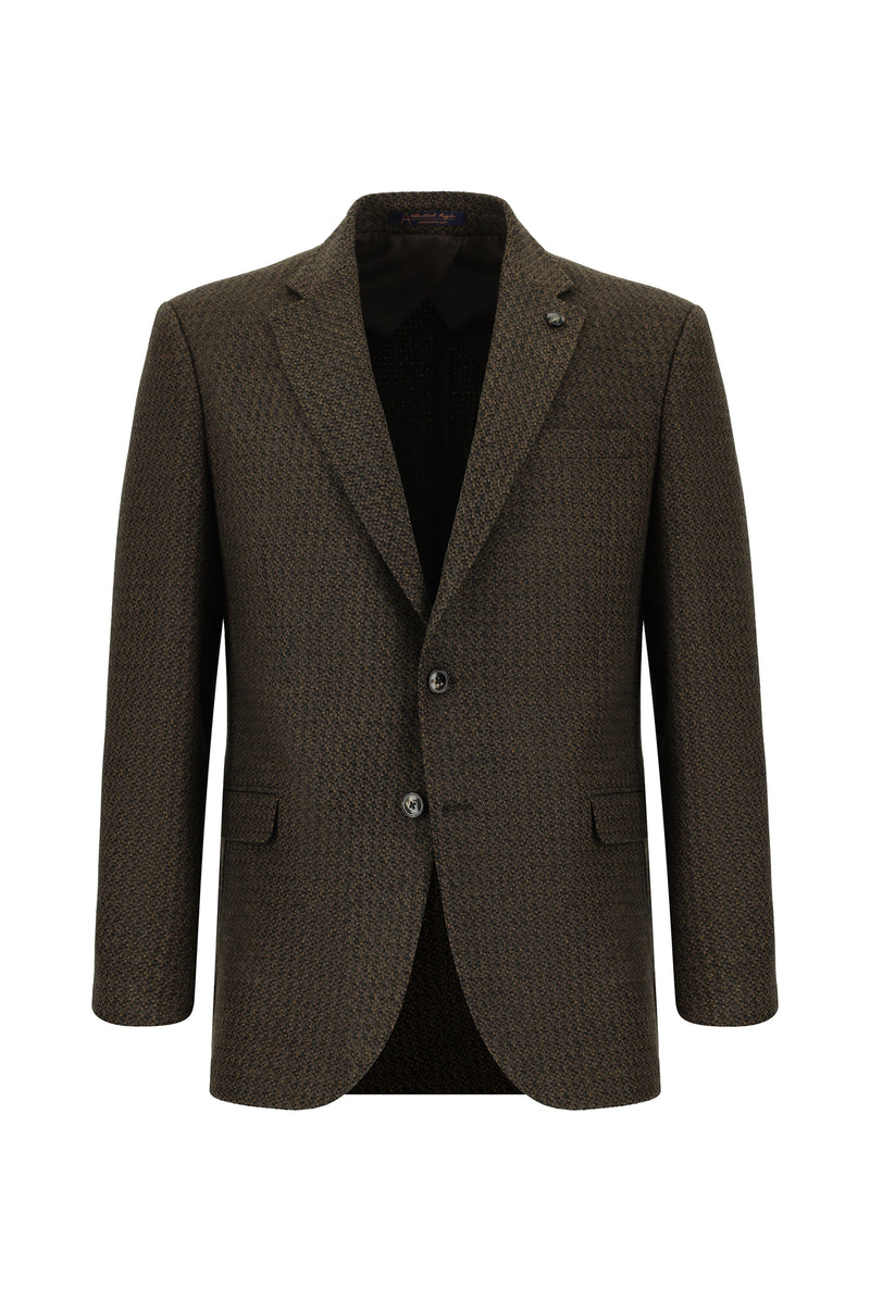 Koyu Kahve Klasik Yünlü Desenli Ceket