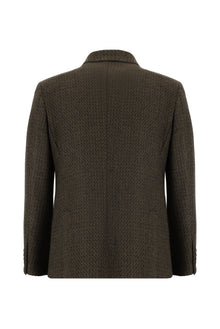 Koyu Kahve Klasik Yünlü Desenli Ceket