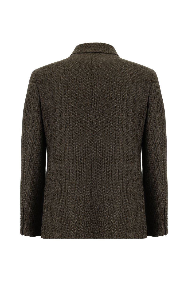 Koyu Kahve Klasik Yünlü Desenli Ceket