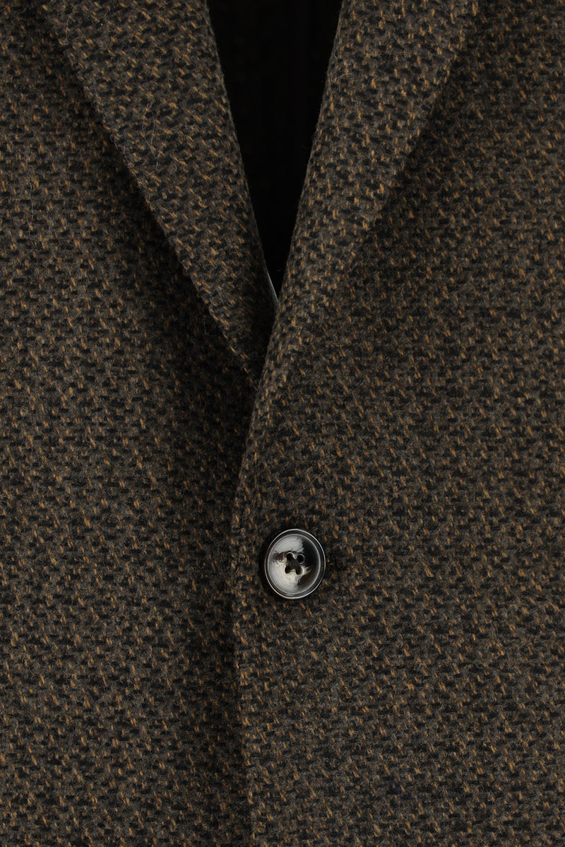 Koyu Kahve Klasik Yünlü Desenli Ceket