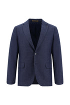 Orta Lacivert 7 Drop Slim Fit Dar Kesim Yünlü Klasik Desenli Guabello Ceket-Abdullah Ki??l?