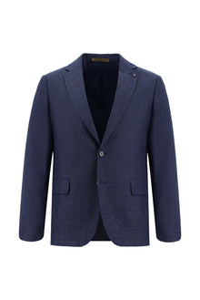 Orta Lacivert 7 Drop Slim Fit Dar Kesim Yünlü Klasik Desenli Guabello Ceket-Abdullah Ki??l?