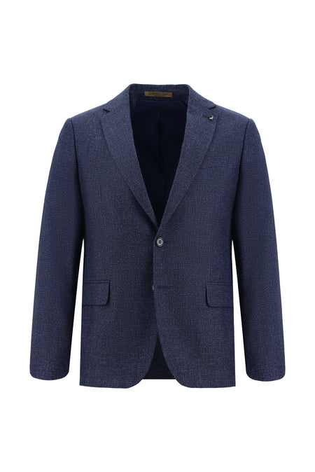 Orta Lacivert 7 Drop Slim Fit Dar Kesim Yünlü Klasik Desenli Guabello Ceket-Abdullah Ki??l?