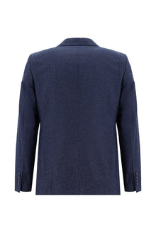 Orta Lacivert 7 Drop Slim Fit Dar Kesim Yünlü Klasik Desenli Guabello Ceket-Abdullah Ki??l?