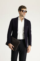 Orta Lacivert Klasik Yünlü Ceket