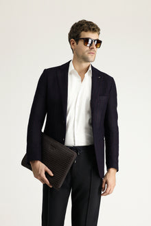 Orta Lacivert Klasik Yünlü Ceket