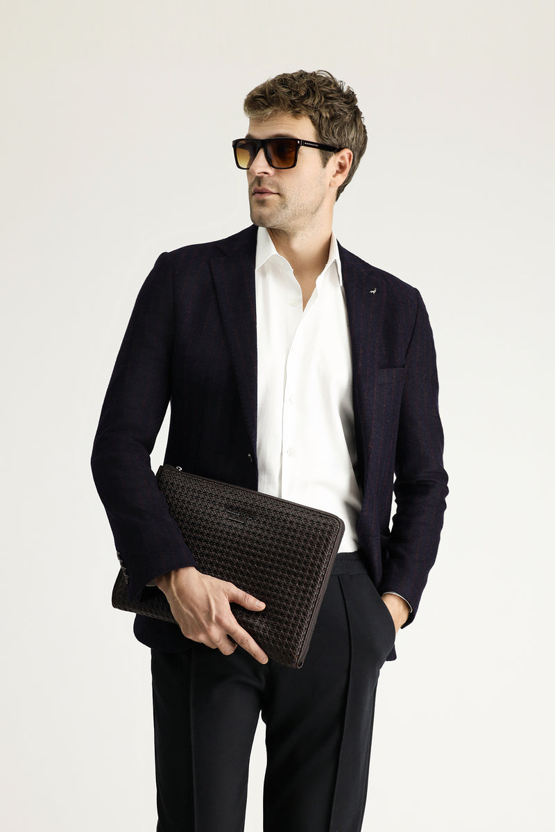 Orta Lacivert Klasik Yünlü Ceket