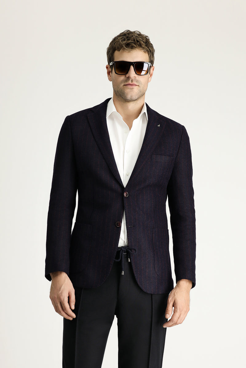 Orta Lacivert Klasik Yünlü Ceket